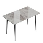 Table de salle  manger marbre gris en pierre fritte - grande tables de cuisine 6 personnes rectangulaire ...