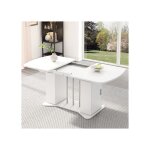 Table de salle � manger - muvoe - rallonge 120 / 160 cm - m�tal argent� - 6 personnes - blanc
