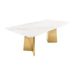 Table de salle � manger orea ? rectangulaire ? marbre blanc et dor� ? pieds m�tal ? style chic et moderne ...