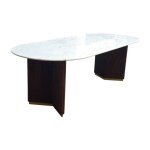 Table de salle à manger orion ? ovale 240 cm ? plateau en marbre blanc ? pieds bois et métal ? style ... Table de salle à manger orion ? ovale 240 cm ? plateau en marbre blanc ? pieds bois et métal ? style ...