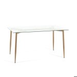 Table de salle � manger peter verre tremp� et pieds m�tal effet bois 140x80 cm design �l�gant
