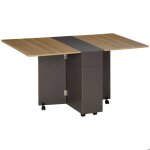 Table de salle  manger pliante homcom sur roulettes avec rangement 2 tiroirs et 1 placard 76 x 140 x ...