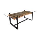 Table de salle � manger rafta ? rectangulaire 220 cm ? bois m�tal et verre ? style industriel