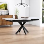 Table de salle  manger  rallonge avec plateau en mdf et pieds en mtal blanc et noir