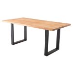 Table de salle � manger rectangulaire en bois h�tre massif huil� pieds en m�tal noir - longueur 160 x ...