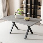 Table de salle � manger rectangulaire gris&noir 140x80x76cm ? pieds crois�s fer forg� aspect b�ton polyvalente ...