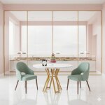 Table de salle � manger rond 100x100cm plateau effet marbre blanc cadre en m�tal dor� pieds r�glables ...