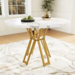 Table de salle  manger ronde - muvoe - 100x100 cm - mdf marbr dor - 4 places - lgante