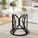 Table de salle  manger ronde - muvoe - 100x100cm - pieds gomtriques - 4 places - mdf imitation marbre ...