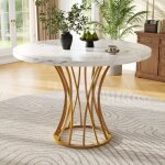 Table de salle  manger ronde 80x80x76cmplateau de table en mdf marbr pieds dors table de cuisine 4 ...