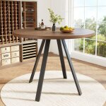 Table de salle à manger ronde pieds en métal noir plateau en noyer 80×80×75cm - hauss spole Table de salle à manger ronde pieds en métal noir plateau en noyer 80×80×75cm - hauss spole