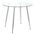 Table de salle a manger ronde verre trempe acier 75 x 80 cm transparent chrome