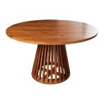 Table de salle � manger talma ? ronde diam�tre 140 cm ? bois massif dacacia verni ? style rustique