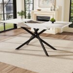 Table de salle � manger t�lescopique rectangulaire 120 - 160x80x76. 5cmpieds en fer crois�s noirtable ...