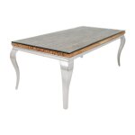 Table de salle � manger velena ? rectangulaire 200 cm ? bois de teck verre et acier argent� ? style baroque ...