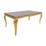 Table de salle � manger velena ? rectangulaire 200 cm ? bois de teck verre et acier dor� ? style baroque ...