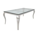 Table de salle � manger velena ? rectangulaire 200 cm ? verre tremp� et acier argent� ? style baroque ...