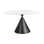 Table de salle � manger voltis ? ronde diam�tre 135 cm ? plateau c�ramique effet marbre blanc ? pieds ...
