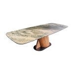 Table de salle � manger vortex ? extensible 180 � 260 cm ? plateau c�ramique aspect marbre beige ? pieds ...