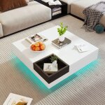 Table basse - jaerliub - 72x72x30cm - coffre de rangement amovible - led multicolore - blanc et noir Table basse - jaerliub - 72x72x30cm - coffre de rangement amovible - led multicolore - blanc et noir