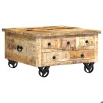 Table de salon bois - armoire basse table basse bois de manguier brut 70x70x40 cm@eu12498880