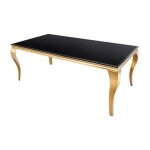 Table velena 200 cm ? plateau en verre noir et structure en acier dor� ? �l�gance baroque et design raffin� ...