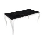 Table velena ? rectangulaire 180 cm ? plateau pierre fritt�e et acier chrom� ? style baroque