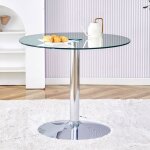 Table en verre - diam�tre 85 cm - base m�tallique - luxe l�ger - design contemporain