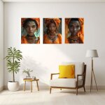 Tableau africain femmes africaines tableau peinture sur toilejaune noir tableau africain salon deco - ...