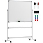 Tableau blanc homcom magntique double face effacable rotatif mobile avec support aimants marqueurs gomme ...