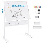 Tableau blanc mobile magntique 120 x 90cm costway - effaable  sec - double face 360 - panneau perfor ...