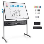 Tableau blanc mobile magntique 120 x 90cm costway - effaable  sec - double face 360 - panneau perfor ...