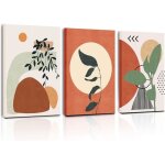 Tableau boho chic tableau decoration murale salon feuilles abstraites orange et soleil minimaliste decoration ...