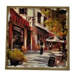 Tableau imprim�e d�cor caf� en plein air 40x40cm toile de lin ch�ssis bois d�coration murale contemporain ...