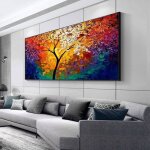 Tableau deco arbre de vie color� rouge et bleu arbre de vie moderne tableaux decoration murale photo ...