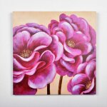 Tableau d�co fleurs 37 - toile peinte � la main - 40 x 40 x 18 cm