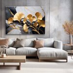 Tableaux - deco tableau murale - ginkgo botanique fleurs marbre gris or - 100x70cm sans cadre - pour ...