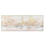 Tableaux dcoratifs - new york loft - 80 x 35 x 60 cm - toile et paulownia - 2 units - naturel et dor ...
