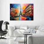 Tableaux decoratifs tableau salon - paris tour eiffel ville abstrait color� d�coration chambre - decoration ...