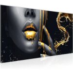 Tableau decoration murale bouche or noir 1 partie moderne toile non tiss�e salon salle beaut� mode femme ...