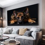 Tableau decoration murale salon berger allemand  imprim animalier noir cadre decoration murale 50x100cm ...