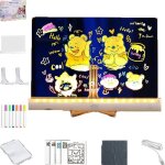 Tableau � dessin lumineux r�utilisable en acrylique avec 7 stylos de couleur et un support tableau � ...