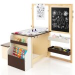Tableau enfant 3 en 1 - dreamade - chevalet double face rglable - bureau enfant en bois - bibliothque ...