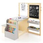 Tableau enfant 3 en 1 - dreamade - chevalet double face r�glable - bureau enfant en bois - biblioth�que ...