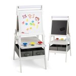 Tableau enfant 3 en 1 - dreamade - chevalet enfant double face - rouleau de papier - 3 pots de peinture ...