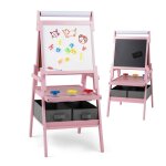 Tableau enfant 3 en 1 - dreamade - chevalet enfant double face - rouleau de papier - 3 pots de peinture ...