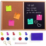 Tableau liege magnetique - 60 x 40 cm - et craie noir ardoise - cadre de pin - panneau pour bureau