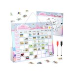 Tableau magn�tique semainier enfant montessori licorne rose - 216 aimants activit�s & 31 vierges - planning ...