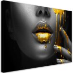 Tableau mural grande dcoration murale lvres dor femme abstrait toile de haute qualit 100x70 cm