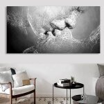 Tableau peinture � huile toile baiser amour noir et blanc abstraite d�cor murale 100x60cm - hsrmew - ...